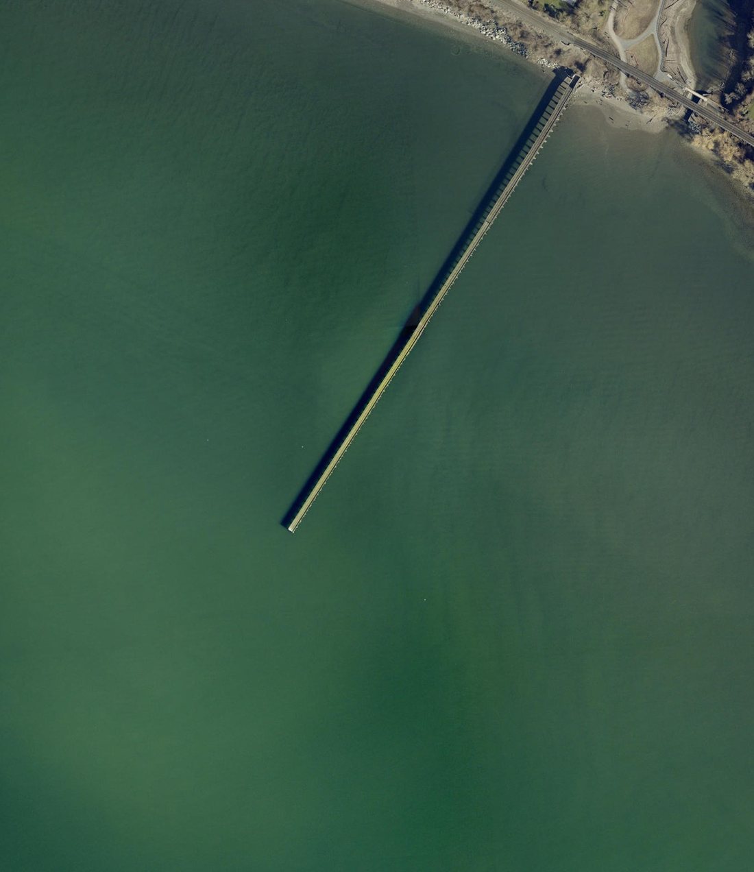 County aerial photo of the Little Squalicum Pier, spring 2024